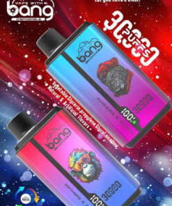 Deux appareils de vape aux couleurs vives étiquetés 