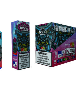 A colorful vape device and its packaging featuring a vibrant alien-themed design, labeled with 'Strawberry Kiwi' flavor and containing warnings about nicotine addiction.