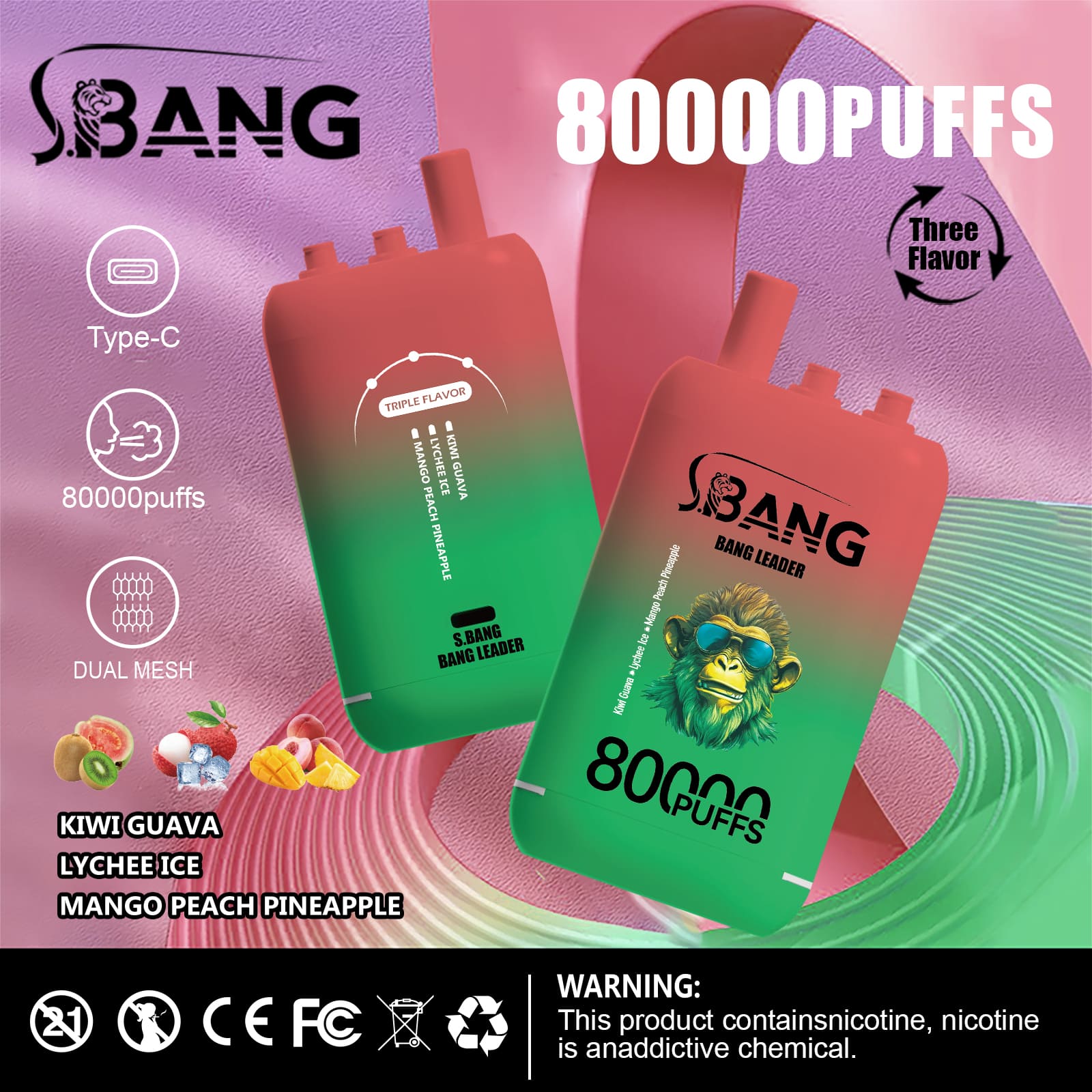 bang leader 80000 puffs Red Bull & Blueberry Watermelon Apple Pear
