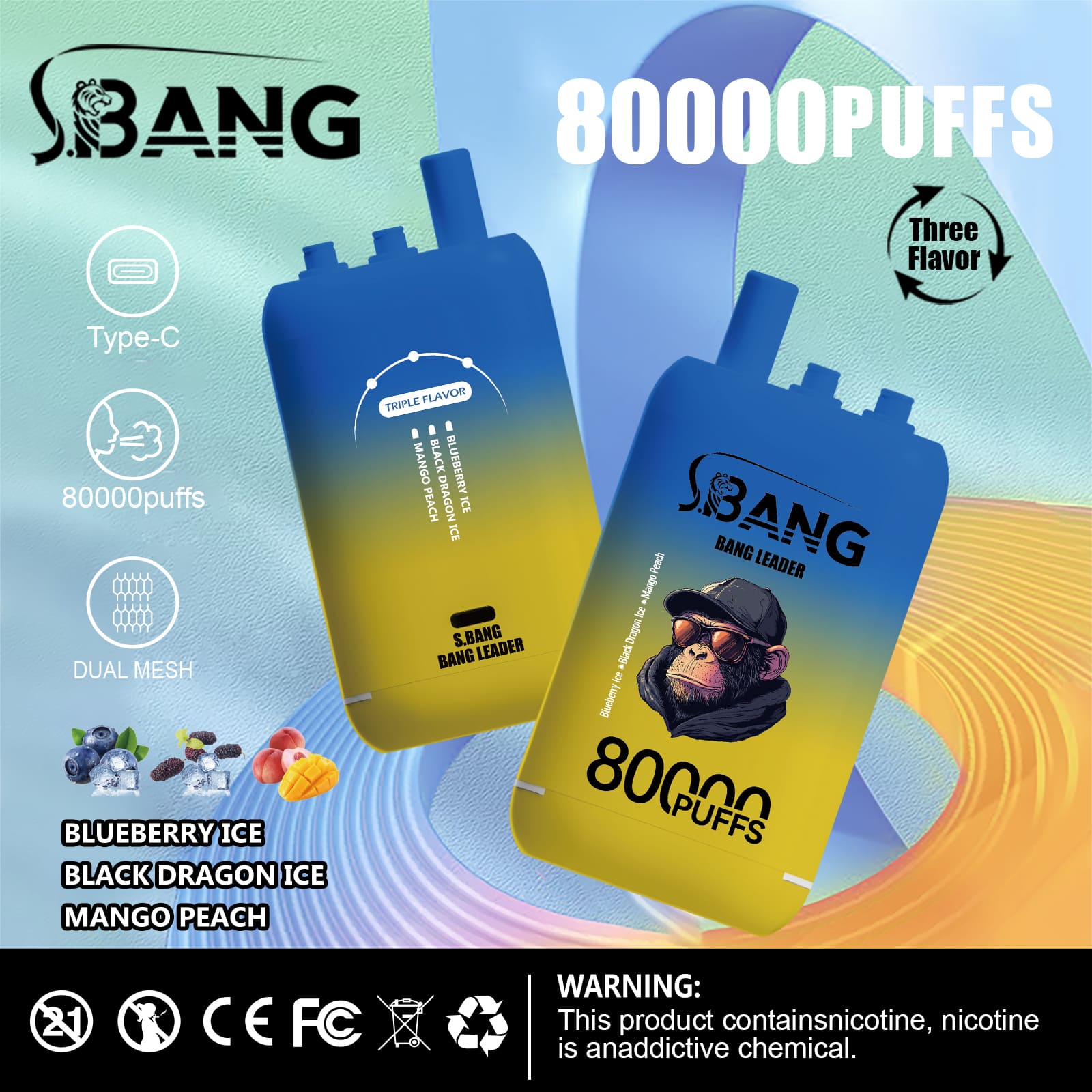 bang leader 80000 puffs Blueberry Watermelon & Strawberry Mango & Blackcurrant