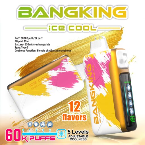 Bang King Ice Cool 60000 Puff Vape - Freschezza regolabile su 5 livelli, bobina a rete, prestazioni di lunga durata