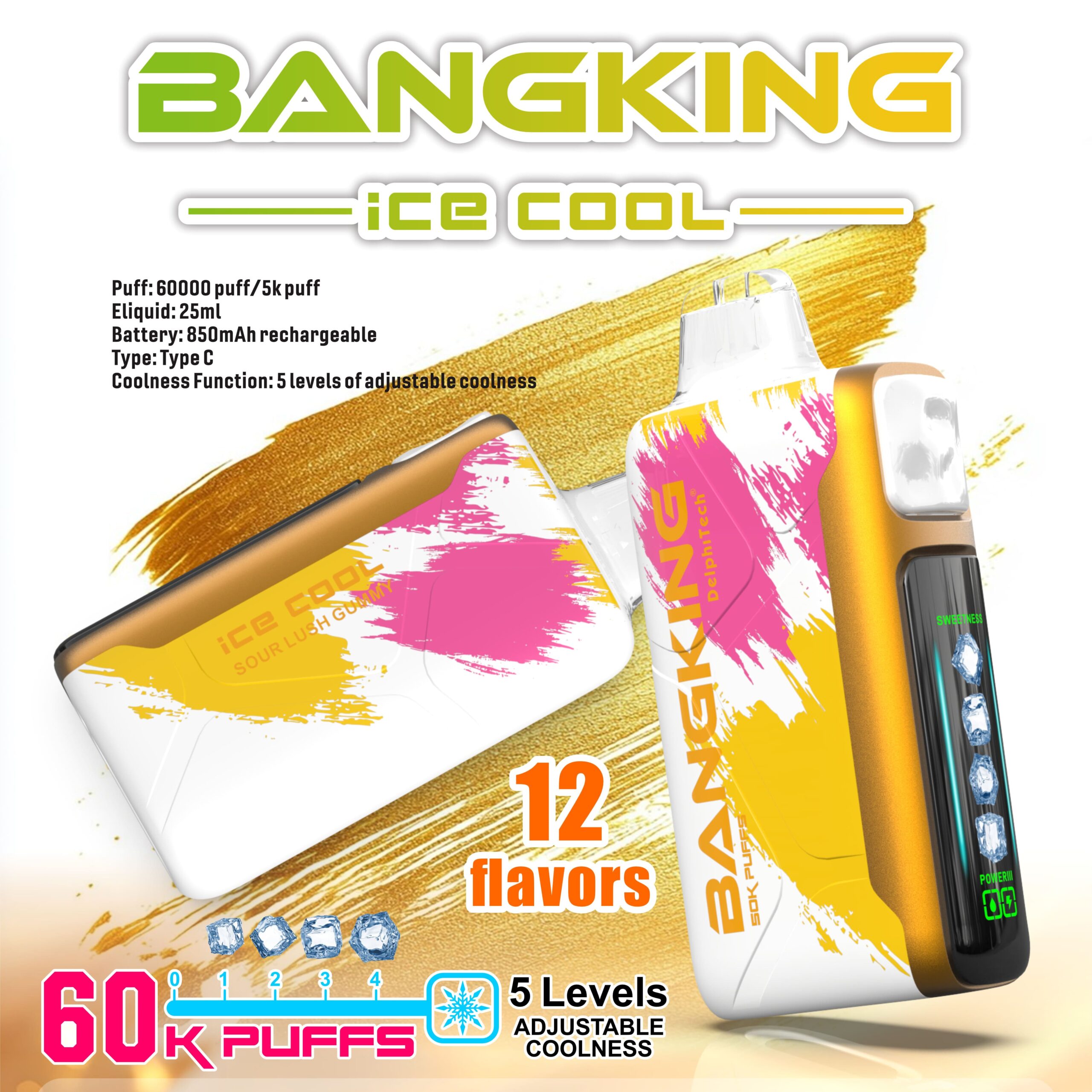 Bang King Ice Cool 60000 パフ Vape – 5 段階で調整可能な冷たさ