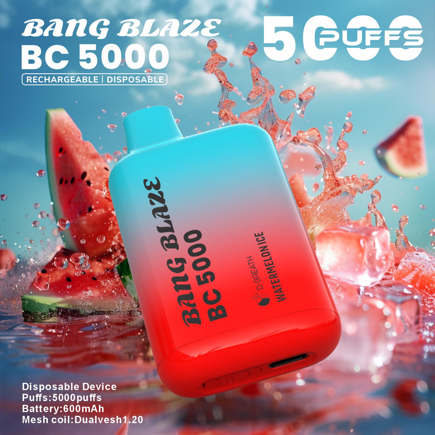 BC5000 13mL 650mAh rechargeable disposable vape 5% nicotine