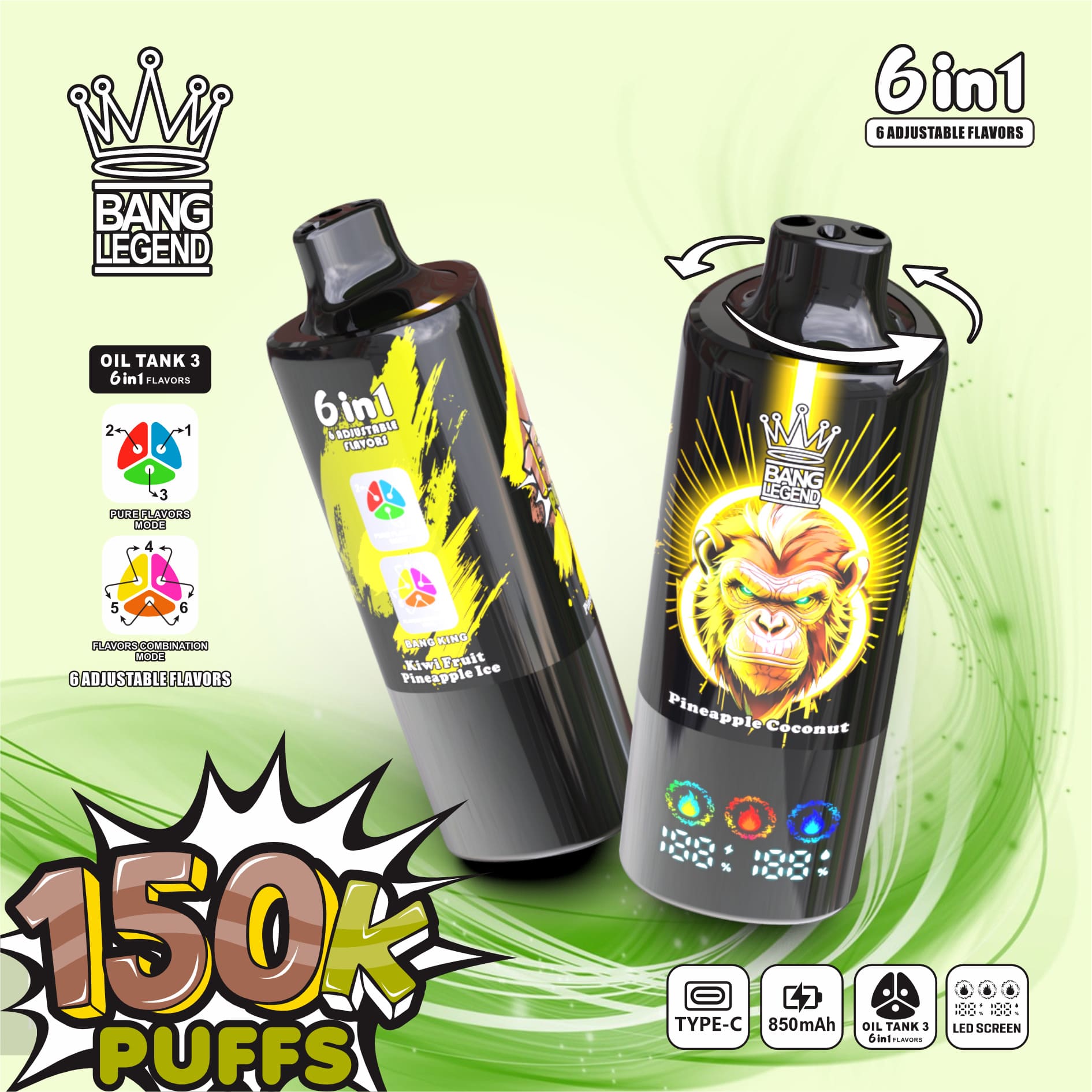 Bang Legend 150000 パフ 6in1 Vape – 超長バッテリー寿命、6-in-1