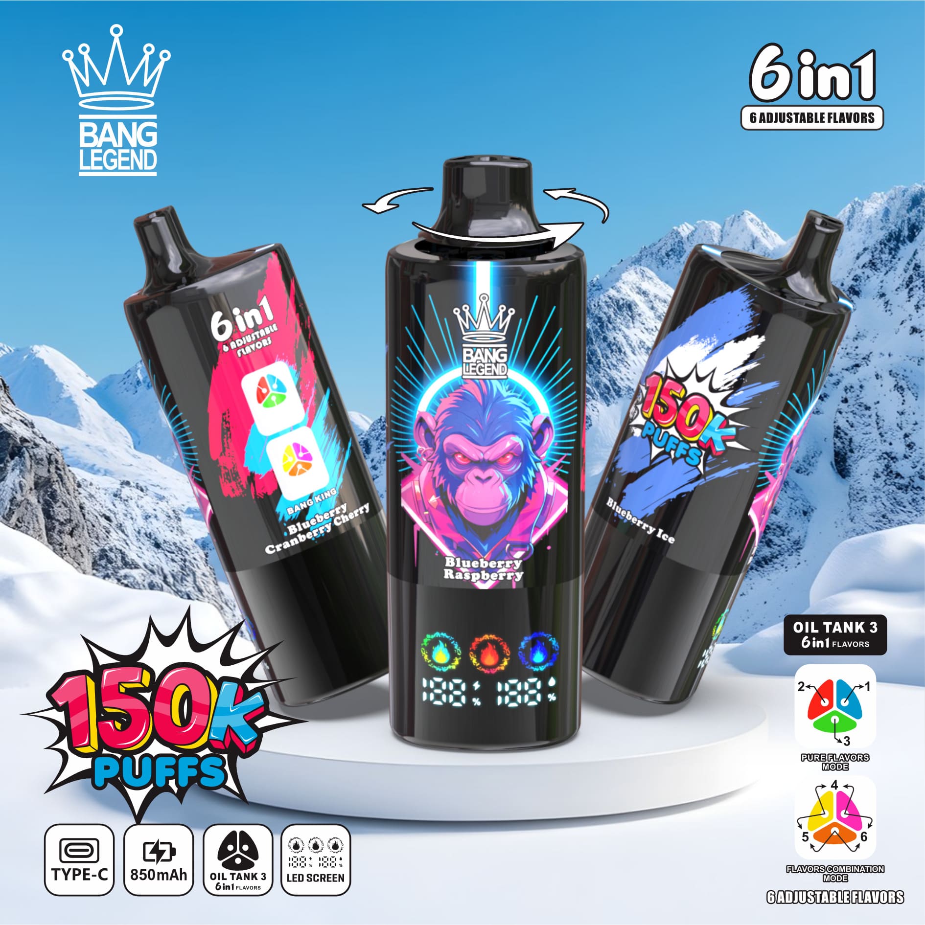Bang Legend 150000 パフ 6in1 Vape – 超長バッテリー寿命、6-in-1