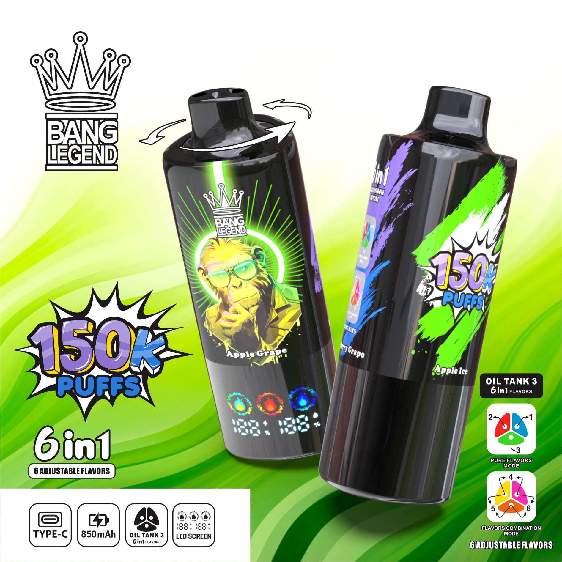 Bang Legend 150000 パフ 6in1 Vape – 超長バッテリー寿命、6-in-1