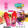 Bang King の 2 台の VAPE デバイスは、10 万パフのラベルが貼られ、カラフルなワシのグラフィックが特徴で、鮮やかなピンクの背景にフルーツが描かれ、フレーバーを強調し、押して回転させることでフレーバーを切り替える機能が付いています。.