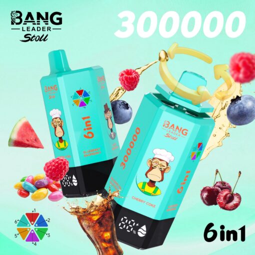 Two turquoise 6in1 juice cartons with a cartoon monkey chef, fruit graphics, and a splashy drink scene on a mint background