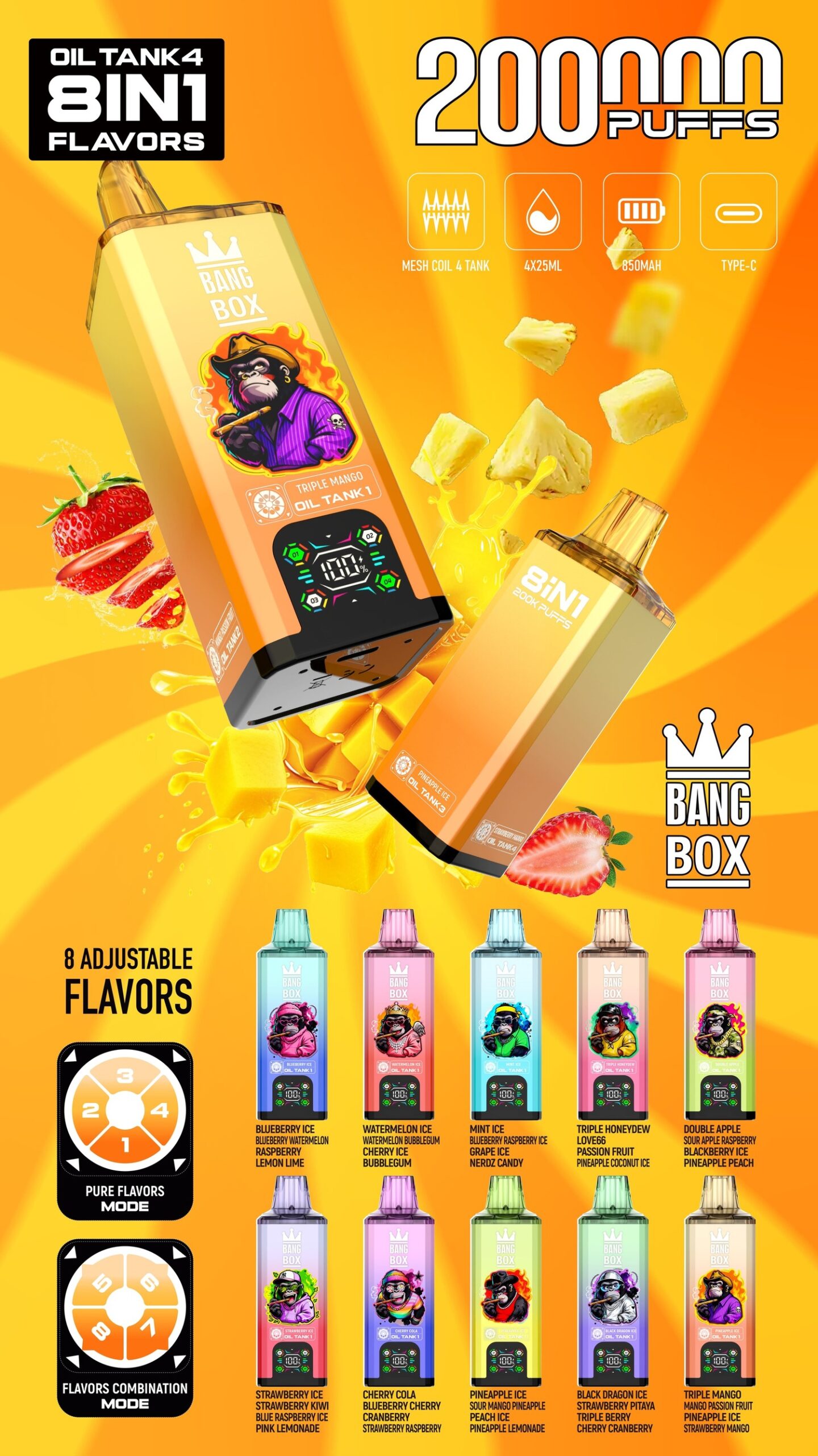 Bang Box 200000 Puffs 8-in-1 Vape – 200K Ultra Capacity | 8 Flavor