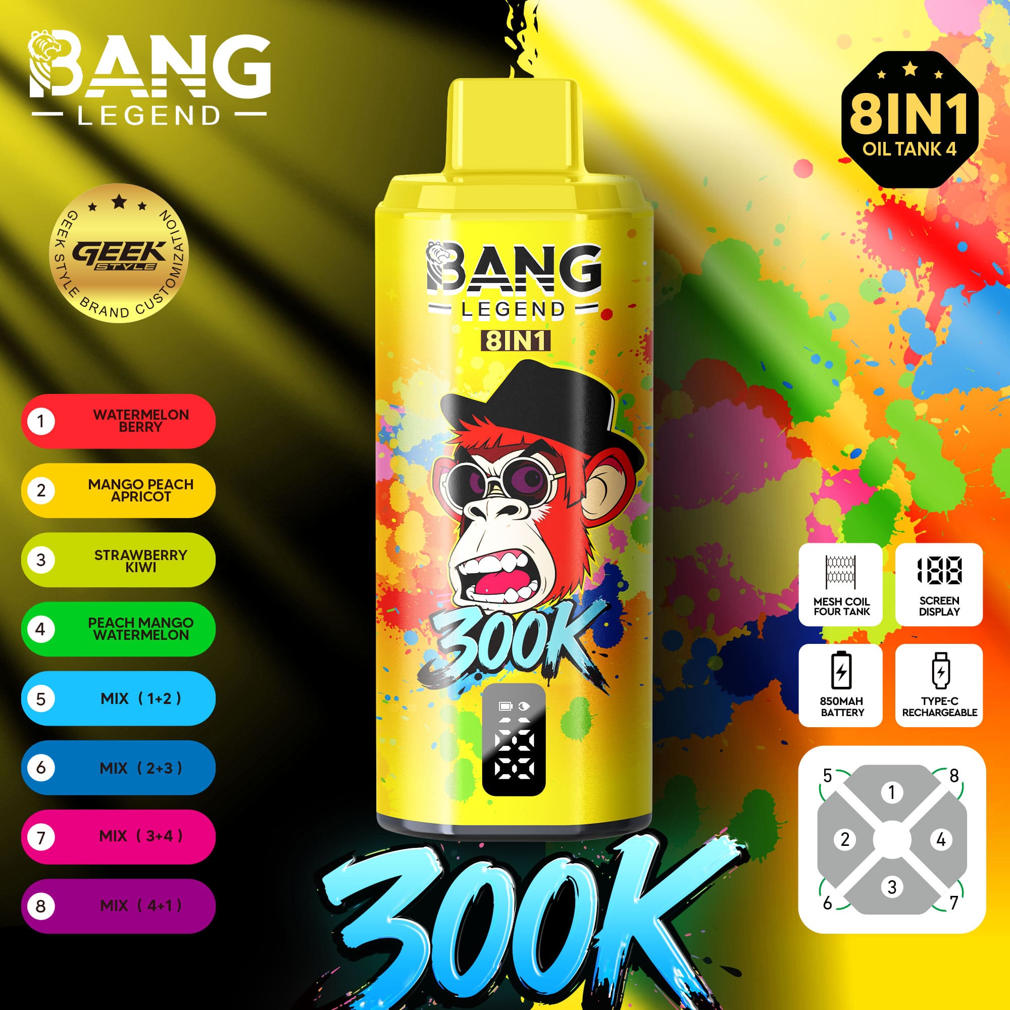 BANGKING 　れいや Bang Legend 300000 Puffs 8-in-1 Vape – 300K Ultra High Capacity