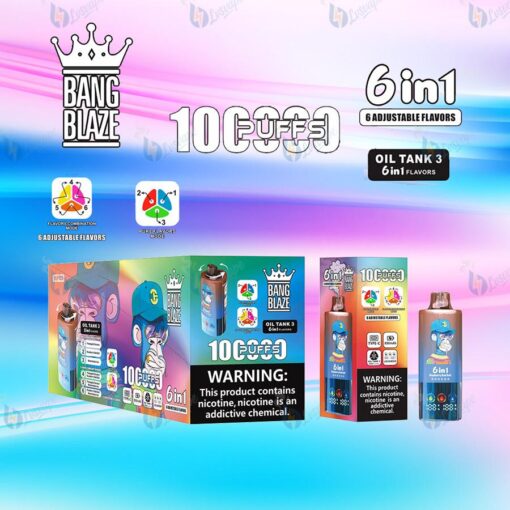 Bang Blazé 6-in-1 オイルタンクを備えた明るいグラデーションの背景 6 つの調整可能なフレーバー、大きな 