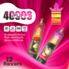 Disposable device with two colorful Bang King vape bottles featuring cartoon characters, pink swirling background, and "12 flavors" text.