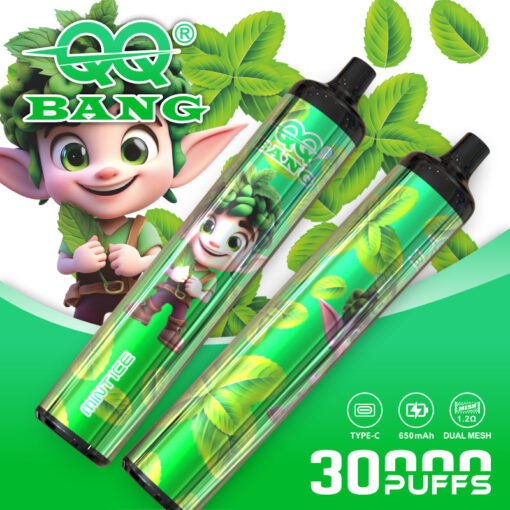 Stylos à vape vert vif avec motifs de feuilles, sur fond dégradé vert ; grand 