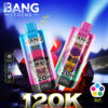 Two colorful Bang Legend bottles labeled 120K with cartoon skull and joker artwork, set against a rocky, glow-lit background.