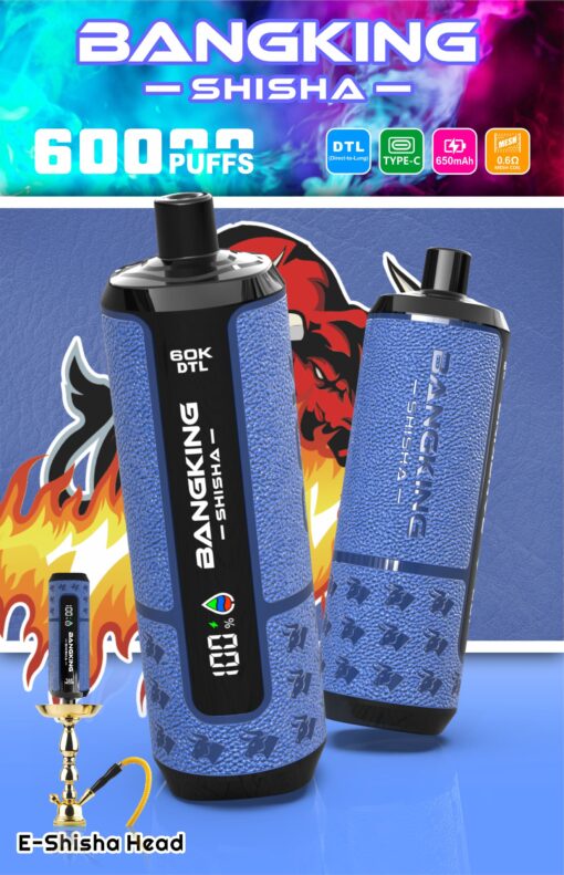 Bangking Shisha e‑shisha head device, 600 puffs, DTL, Type‑C, 650mAh, 0.6Ω mesh coil, blue textured design