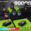 Vape jetable BANGDE avec 12 saveurs, 9000 bouffées, écran LED, Type-C et graphismes colorés de singes sur un appareil noir