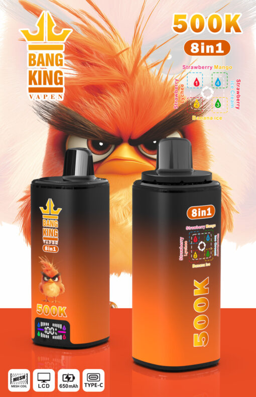 Image promo Bang King Vapen 500K 8-en-1 avec dessin d’oiseau orange cartoon