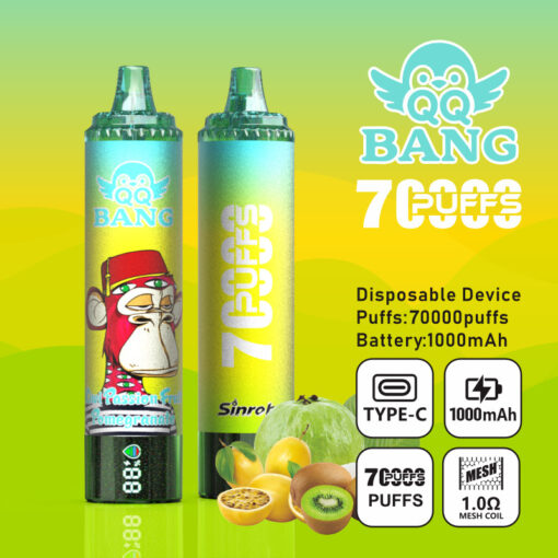 果物フレーバーと特徴アイコンを備えたBang 7Puffs使い捨てベイプデバイスの商品広告